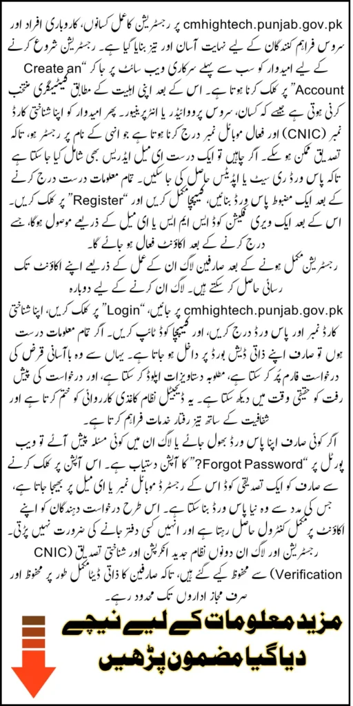 cmhightech.punjab.gov.pk Registration And Login Method 2025 For Maryam Nawaz 30 Loan Scheme